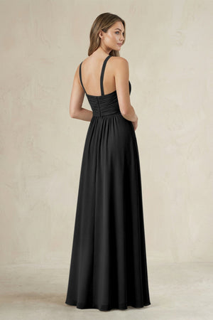 Cross Halter A - Line Pleated Bridesmaid Dress in Black - KissProm Bridesmaid Dresses
