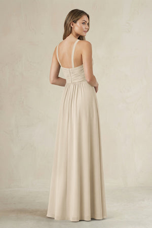 Cross Halter A - Line Pleated Bridesmaid Dress in Champagne - KissProm Bridesmaid Dresses