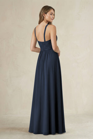 Cross Halter A - Line Pleated Bridesmaid Dress in Dark Navy - KissProm Bridesmaid Dresses