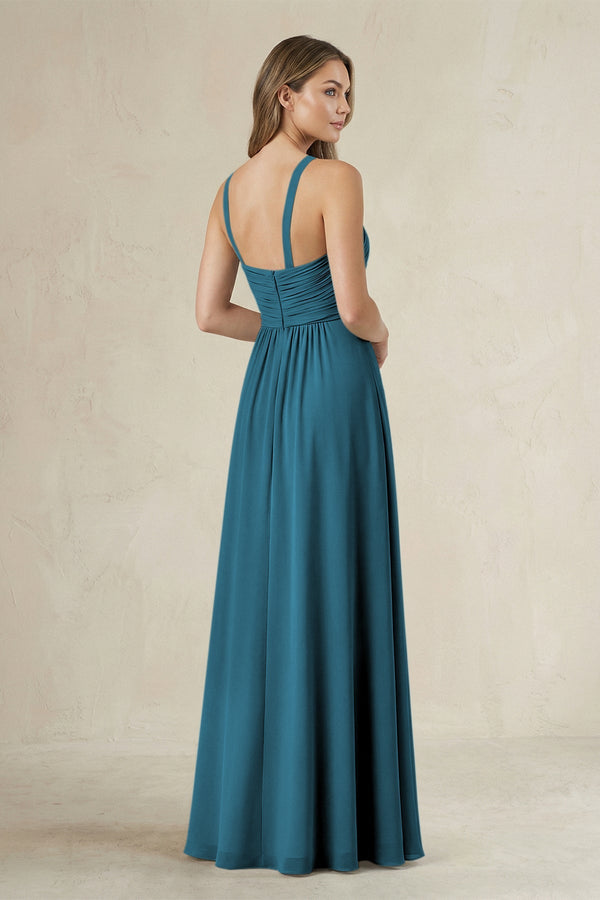 teal halter bridesmaid dresses Rhoswen | Sky Blue