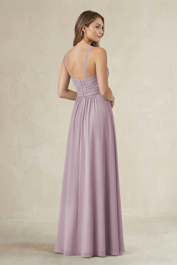 Cross Halter A - Line Pleated Bridesmaid Dress in Dusk - KissProm Bridesmaid Dresses
