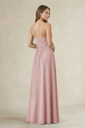 Cross Halter A - Line Pleated Bridesmaid Dress in Dusty Rose - KissProm Bridesmaid Dresses