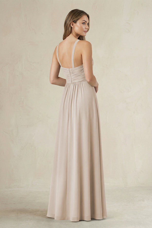 Cross Halter A - Line Pleated Bridesmaid Dress in Frost - KissProm Bridesmaid Dresses