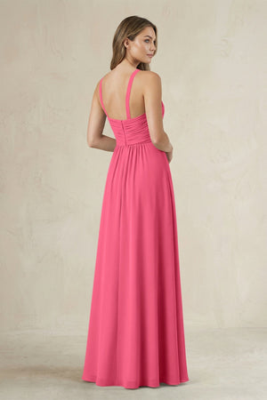 Cross Halter A - Line Pleated Bridesmaid Dress in Fuchsia - KissProm Bridesmaid Dresses