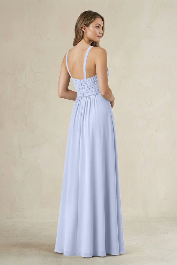 Cross Halter A - Line Pleated Bridesmaid Dress in Ice - KissProm Bridesmaid Dresses