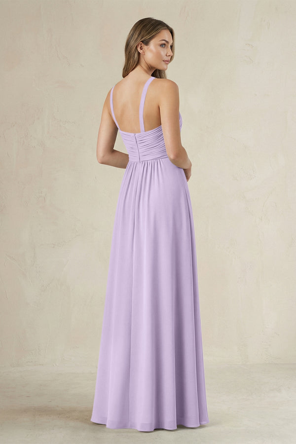 Cross Halter A - Line Pleated Bridesmaid Dress in Lavender - KissProm Bridesmaid Dresses