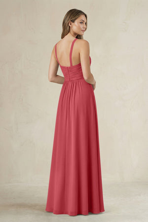 Cross Halter A - Line Pleated Bridesmaid Dress in Merlot - KissProm Bridesmaid Dresses