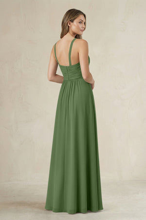 Cross Halter A - Line Pleated Bridesmaid Dress in Moss - KissProm Bridesmaid Dresses