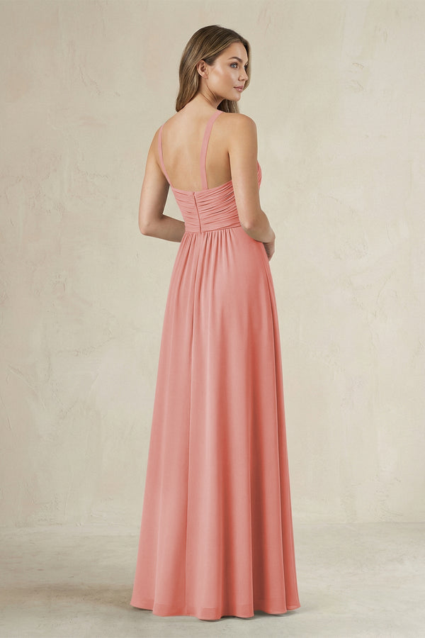 Cross Halter A - Line Pleated Bridesmaid Dress in Mulberry - KissProm Bridesmaid Dresses
