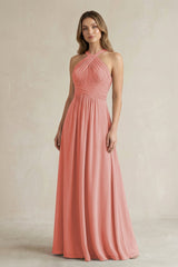 Cross Halter A - Line Pleated Bridesmaid Dress in Mulberry - KissProm Bridesmaid Dresses