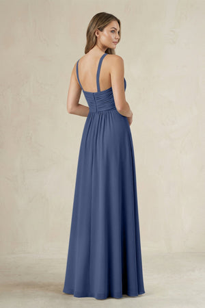 Cross Halter A - Line Pleated Bridesmaid Dress in Navy - KissProm Bridesmaid Dresses