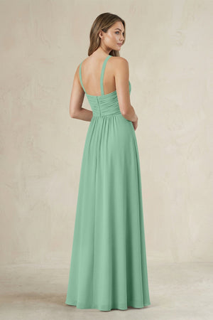 Cross Halter A - Line Pleated Bridesmaid Dress in Pale Pistachio - KissProm Bridesmaid Dresses