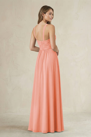 Cross Halter A - Line Pleated Bridesmaid Dress in Rosette - KissProm Bridesmaid Dresses