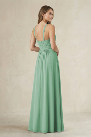 Cross Halter A - Line Pleated Bridesmaid Dress in Sea Glass - KissProm Bridesmaid Dresses