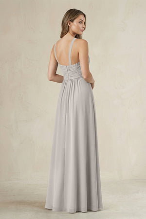 Cross Halter A - Line Pleated Bridesmaid Dress in Silver - KissProm Bridesmaid Dresses