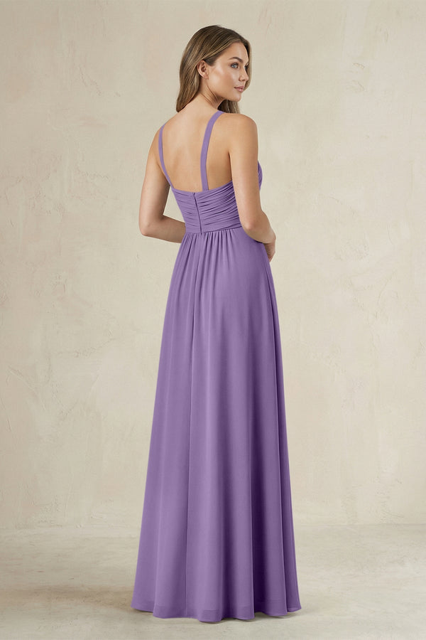 Cross Halter A - Line Pleated Bridesmaid Dress in Tahiti - KissProm Bridesmaid Dresses