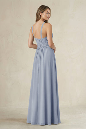 Cross Halter A - Line Pleated Bridesmaid Dress in Twilight - KissProm Bridesmaid Dresses