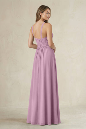 Cross Halter A - Line Pleated Bridesmaid Dress in Wisteria - KissProm Bridesmaid Dresses