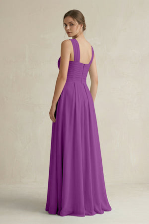 Cross Halter Chiffon A - Line Pleated Bridesmaid Dress in Amethyst - KissProm Bridesmaid Dresses