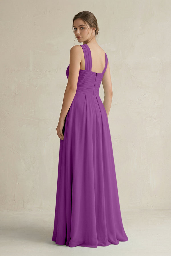 Cross Halter Chiffon A - Line Pleated Bridesmaid Dress in Amethyst - KissProm Bridesmaid Dresses