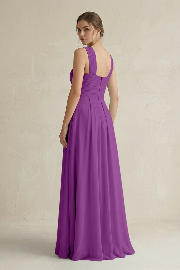 Cross Halter Chiffon A - Line Pleated Bridesmaid Dress in Amethyst - KissProm Bridesmaid Dresses