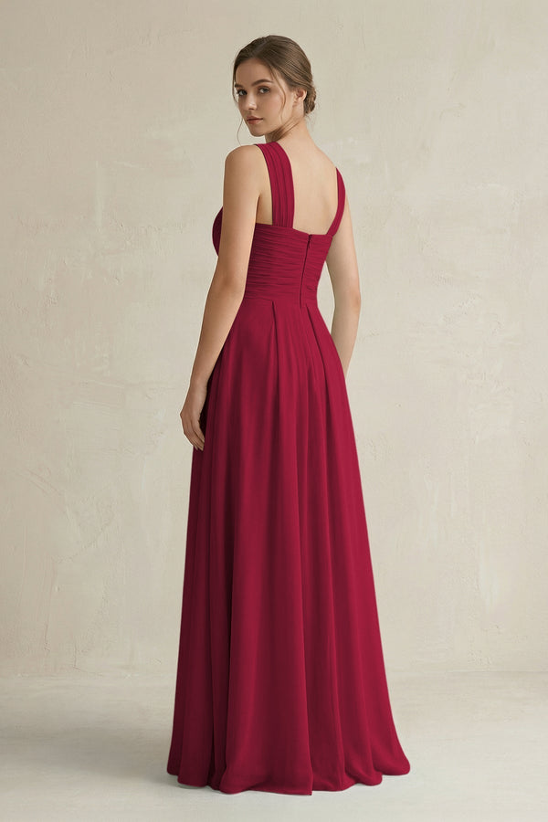 Cross Halter Chiffon A - Line Pleated Bridesmaid Dress in Berry - KissProm Bridesmaid Dresses