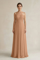 Cross Halter Chiffon A - Line Pleated Bridesmaid Dress in Bronzer - KissProm Bridesmaid Dresses