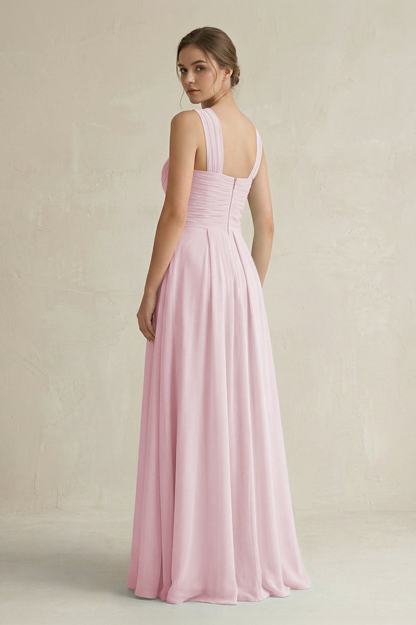 Cross Halter Chiffon A - Line Pleated Bridesmaid Dress in Candy Pink - KissProm Bridesmaid Dresses