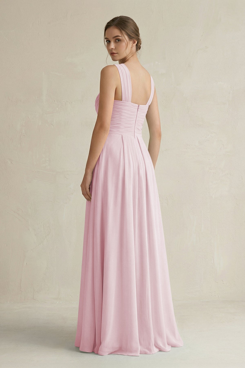 Cross Halter Chiffon A - Line Pleated Bridesmaid Dress in Candy Pink - KissProm Bridesmaid Dresses