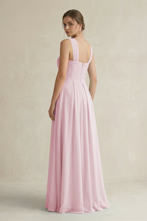 Cross Halter Chiffon A - Line Pleated Bridesmaid Dress in Candy Pink - KissProm Bridesmaid Dresses