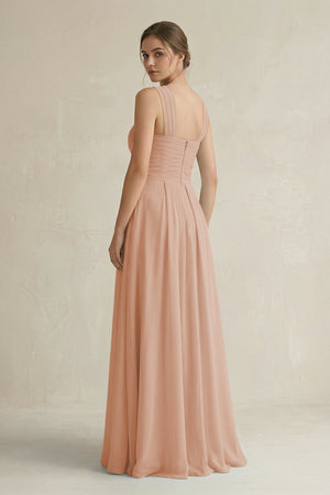 Cross Halter Chiffon A - Line Pleated Bridesmaid Dress in Champagne Rose - KissProm Bridesmaid Dresses