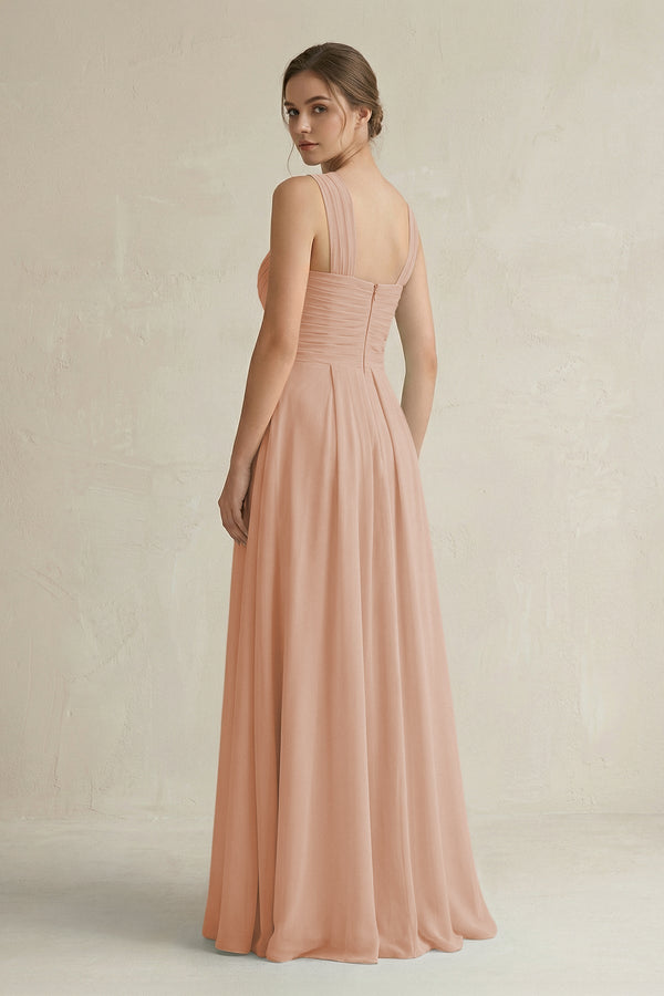 Cross Halter Chiffon A - Line Pleated Bridesmaid Dress in Champagne Rose - KissProm Bridesmaid Dresses