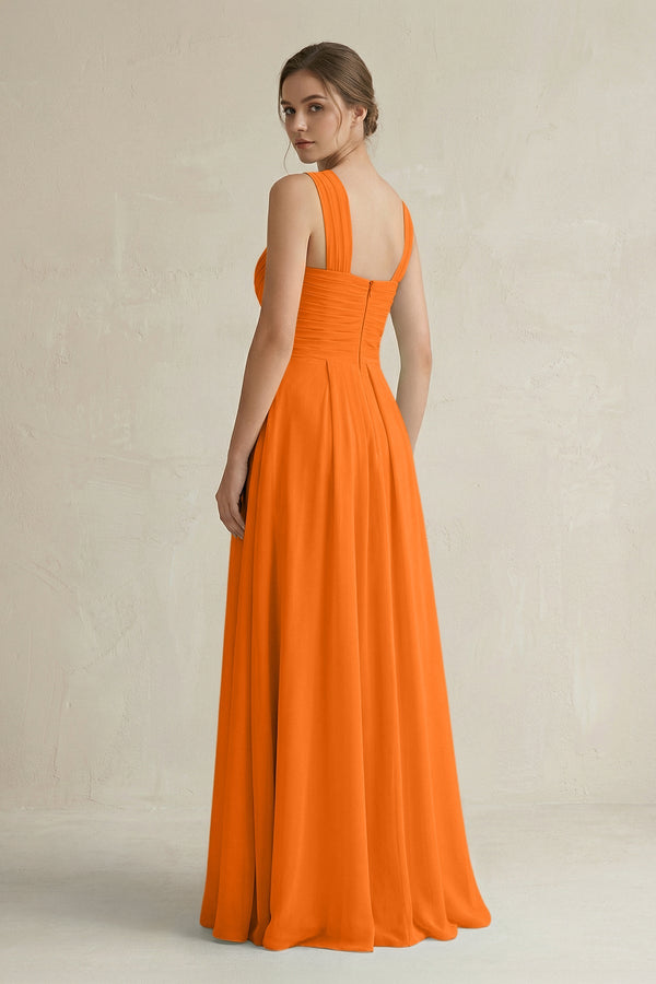 Cross Halter Chiffon A - Line Pleated Bridesmaid Dress in Cinnamon - KissProm Bridesmaid Dresses