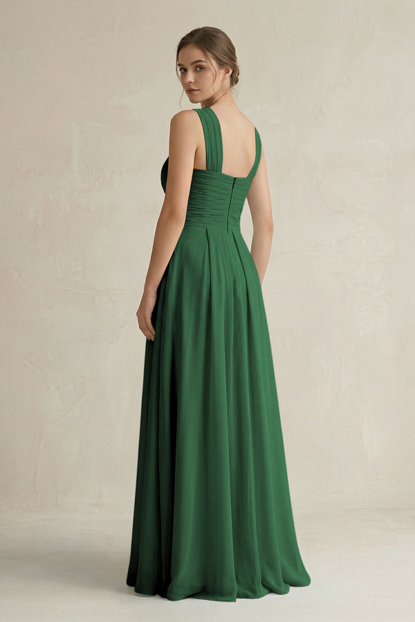 Cross Halter Chiffon A - Line Pleated Bridesmaid Dress in Dark Green - KissProm Bridesmaid Dresses