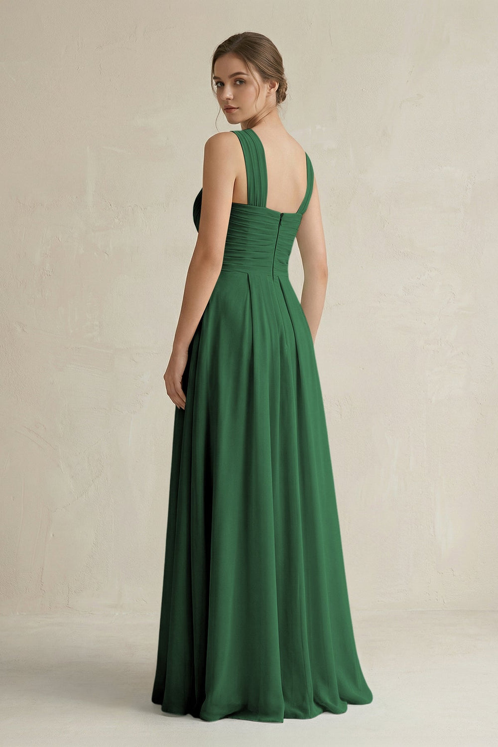 Cross Halter Chiffon A - Line Pleated Bridesmaid Dress in Dark Green - KissProm Bridesmaid Dresses
