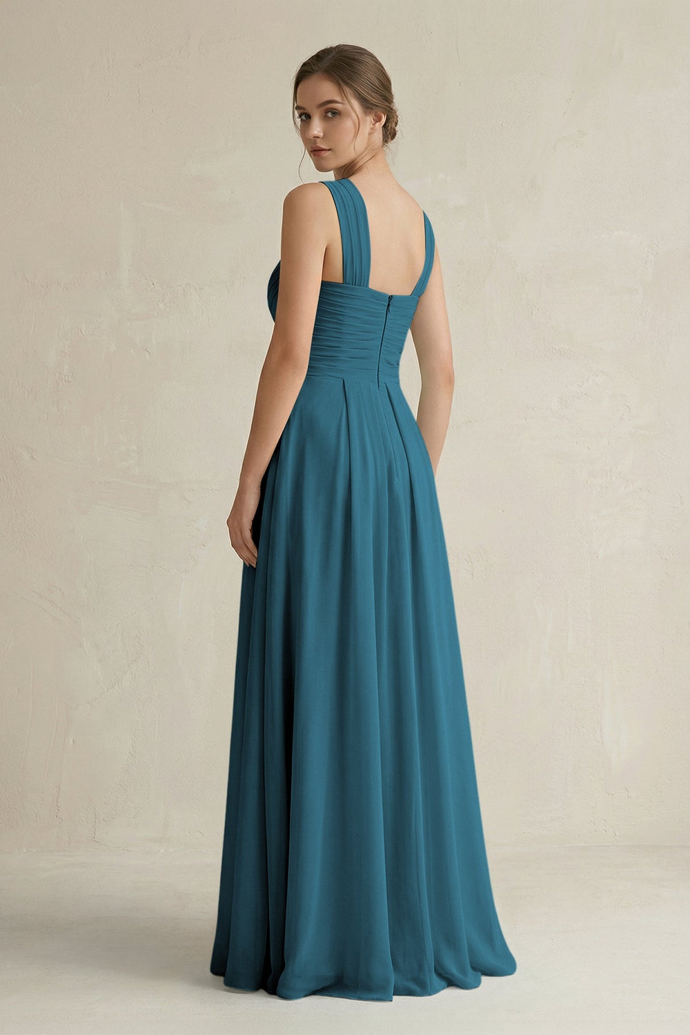 Cross Halter Chiffon A - Line Pleated Bridesmaid Dress in Dark Teal - KissProm Bridesmaid Dresses