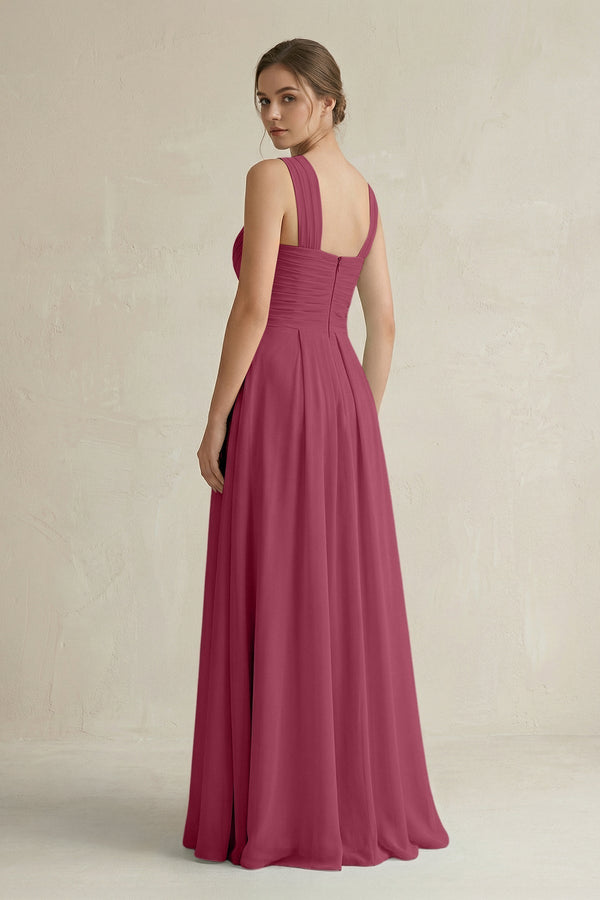 Cross Halter Chiffon A - Line Pleated Bridesmaid Dress in Desert Rose - KissProm Bridesmaid Dresses