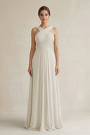 Cross Halter Chiffon A - Line Pleated Bridesmaid Dress in Dove Gray - KissProm Bridesmaid Dresses