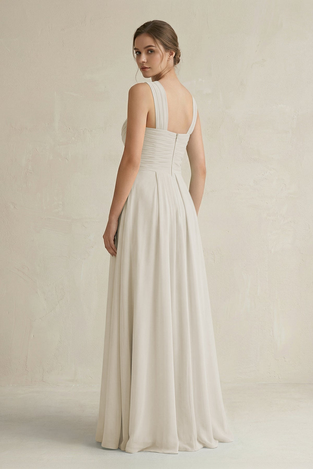 Cross Halter Chiffon A - Line Pleated Bridesmaid Dress in Dove Gray - KissProm Bridesmaid Dresses