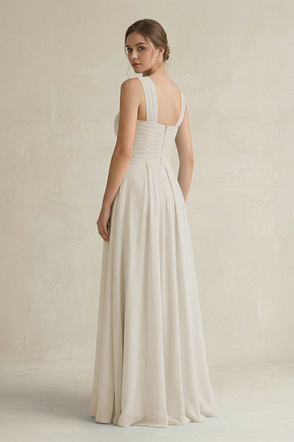 Cross Halter Chiffon A - Line Pleated Bridesmaid Dress in Dove Gray - KissProm Bridesmaid Dresses