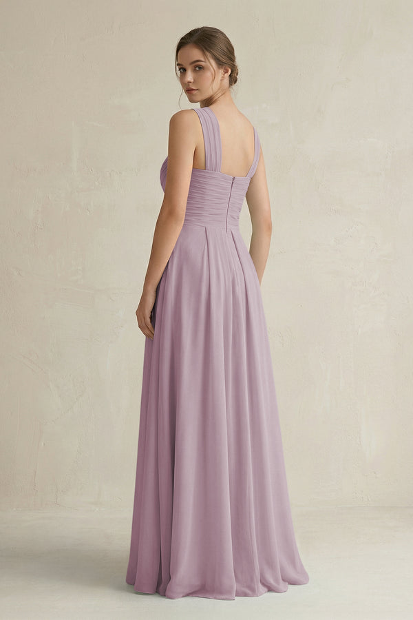 Cross Halter Chiffon A - Line Pleated Bridesmaid Dress in Dusk - KissProm Bridesmaid Dresses