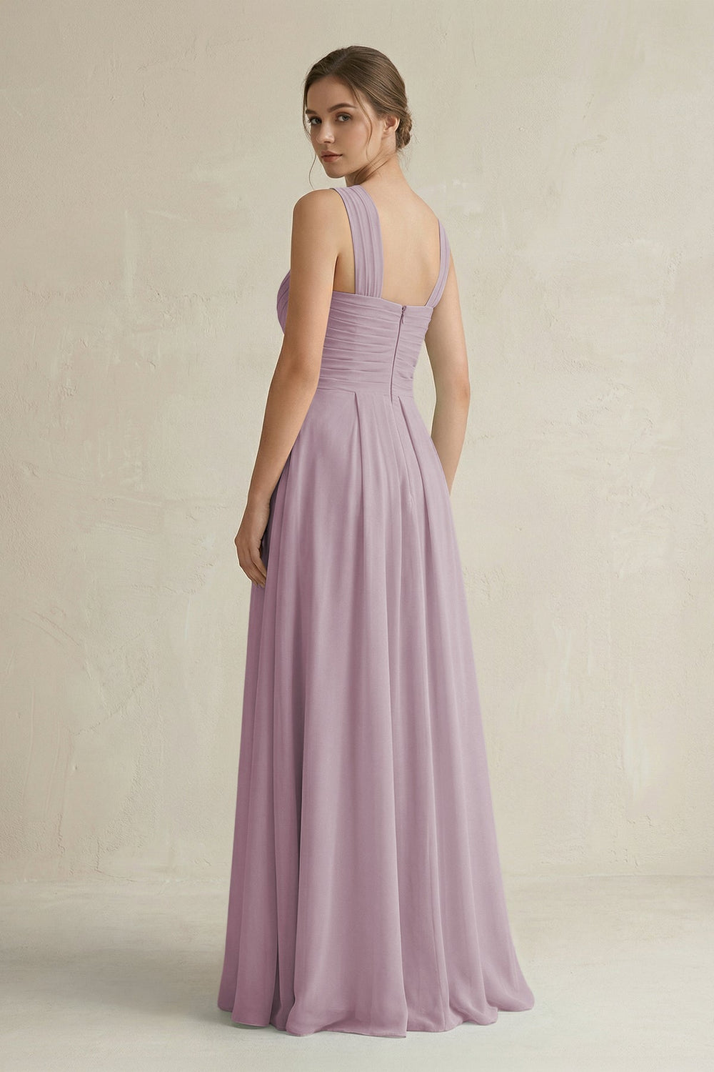 Cross Halter Chiffon A - Line Pleated Bridesmaid Dress in Dusk - KissProm Bridesmaid Dresses