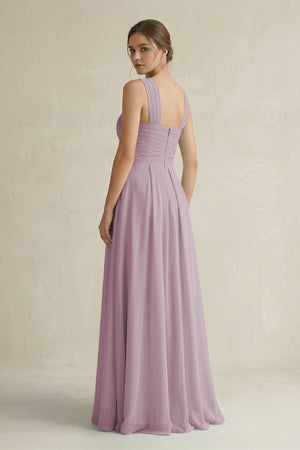 Cross Halter Chiffon A - Line Pleated Bridesmaid Dress in Dusk - KissProm Bridesmaid Dresses
