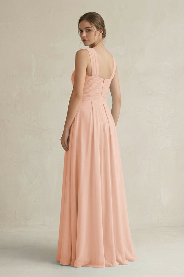 Cross Halter Chiffon A - Line Pleated Bridesmaid Dress in English Rose - KissProm Bridesmaid Dresses
