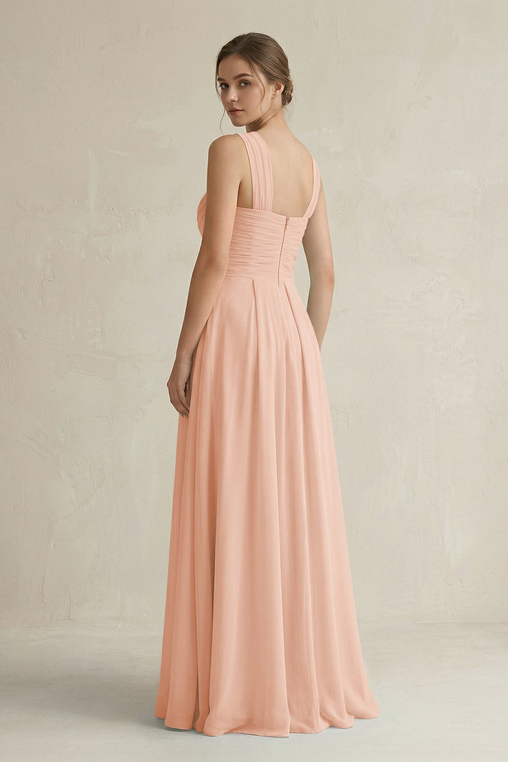 Cross Halter Chiffon A - Line Pleated Bridesmaid Dress in English Rose - KissProm Bridesmaid Dresses