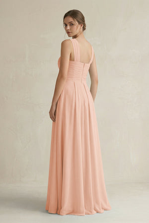 Cross Halter Chiffon A - Line Pleated Bridesmaid Dress in English Rose - KissProm Bridesmaid Dresses