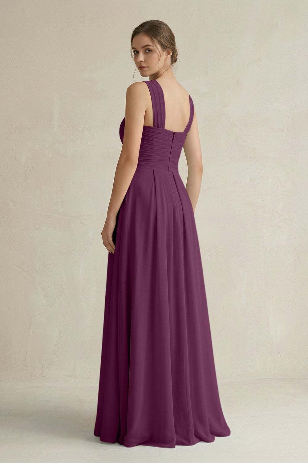 Cross Halter Chiffon A - Line Pleated Bridesmaid Dress in Fig - KissProm Bridesmaid Dresses