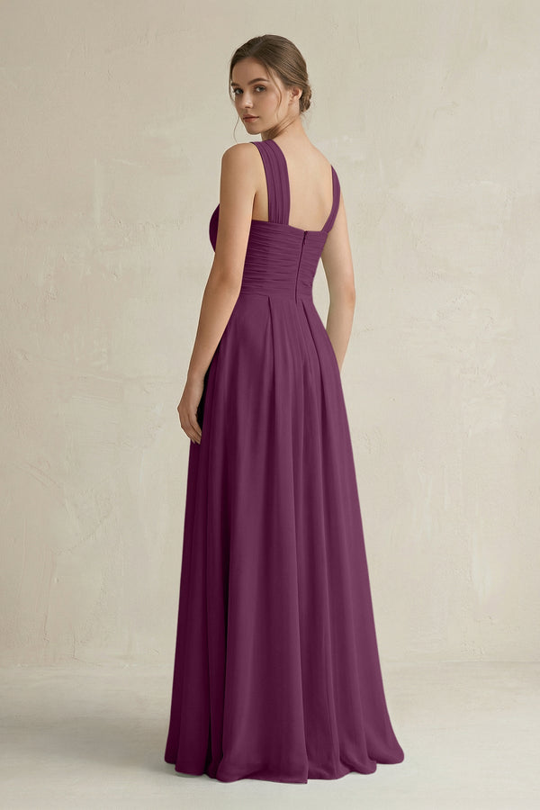Cross Halter Chiffon A - Line Pleated Bridesmaid Dress in Fig - KissProm Bridesmaid Dresses