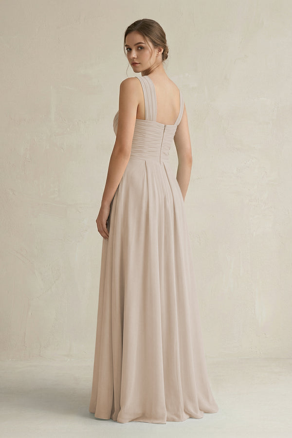 Cross Halter Chiffon A - Line Pleated Bridesmaid Dress in Frost - KissProm Bridesmaid Dresses