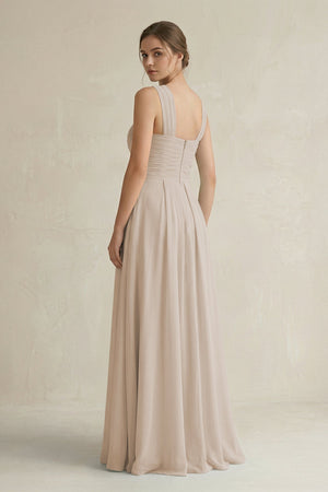 Cross Halter Chiffon A - Line Pleated Bridesmaid Dress in Frost - KissProm Bridesmaid Dresses